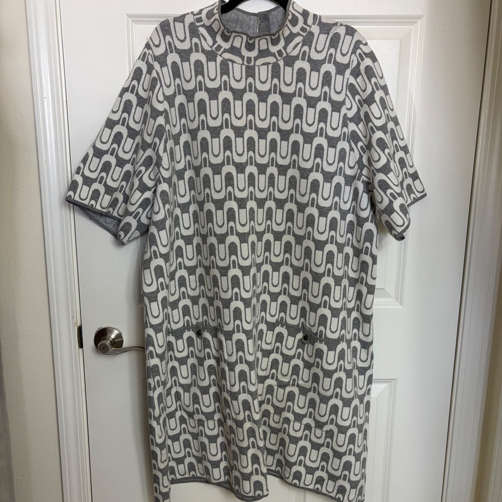 Maeve Anthropologie Grey Geometric Knit Mock Neck Shift Dress 3X